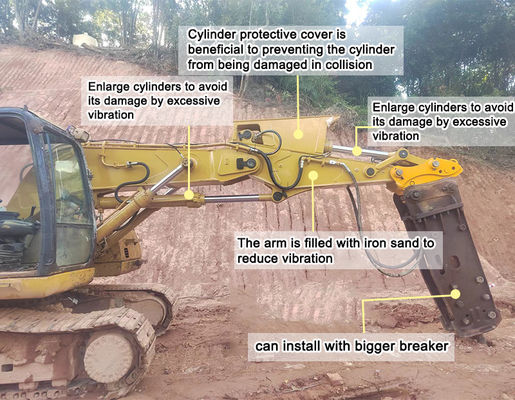 Shaogang Q355B Excavator Singkatkan Arm Boom Dengan Ember dan Silinder Ember yang Lebih Besar