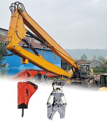 Custom Color Excavator Demolition Long Arm Dengan Hydraulic Shear Breaker